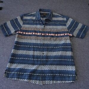 Woolrich Mens Large Blue Fishing Lure Print Short Sleeve Button Down Shirt